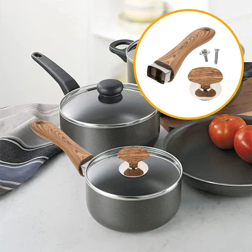Vista 3 de Manijas de repuesto para ollas, perilla de repuesto de tapa de olla de madera y agarre de mango largo para diferentes tapas de sartén y olla