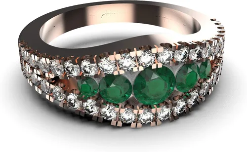 Vista 6 de Anillo de compromiso de diamantes y esmeraldas redondas naturales de oro de 14 quilates
