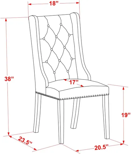 Vista 6 de East West Furniture FOP1T01 Forney Parson - Juego de 2 sillas de comedor con botones copetudos y ribete de cabeza de clavo, color crema, juego de 2