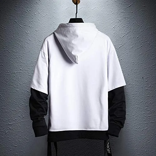 Vista 2 de GURUNVANI Sudadera con capucha de color de contraste para hombre Sudaderas con capucha de patchwork