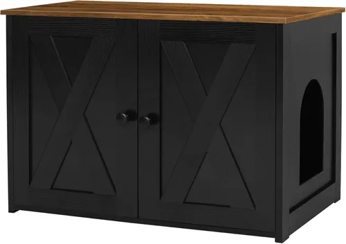 Vista 15 de Caja de arena para gatos Dwanton, mueble oculto para caja de arena para gatos, entrada reversible puede estar en el lado izquierdo o derecho, baño