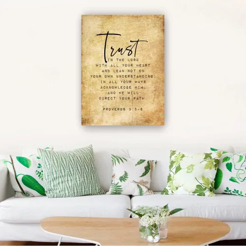 Vista 2 de Proverbios 3, 5-6, arte de pared con cita bíblica, pósteres de escritura para pintura del hogar, impresiones artísticas, fotos, decoración de Sin