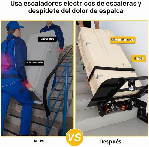 Vista 4 de Carro eléctrico para escaleras, carga máxima de 400 libras, resistente, con 6 ruedas, para almacén logístico de muebles, color negro