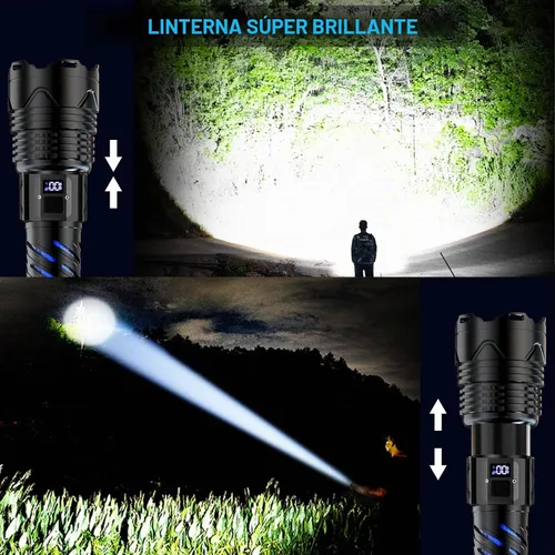 Vista 2 de Karrong Linterna recargable, linterna de haz largo de alto lúmenes, linterna potente súper brillante, 5 modos, zoomable, impermeable, luz táctica