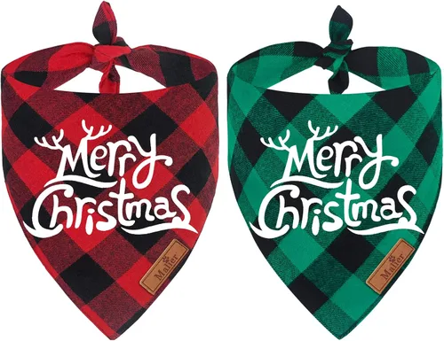 Vista 8 de Malier, 2 paquetes de bandanas para perros de Navidad, clásico búfalo, a cuadros. Bufanda de triángulo, baberos, pañuelo. Disfraz navideño