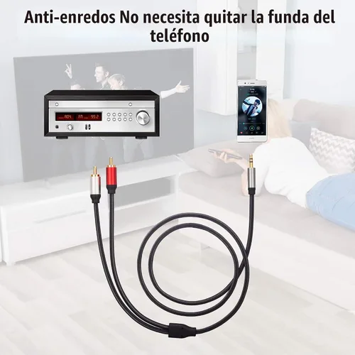 Vista 4 de Cable RCA de 3 pies, 0.138 in macho a 2RCA macho, cable adaptador de audio estéreo de nailon trenzado, cable AUX RCA Y para teléfonos inteligentes