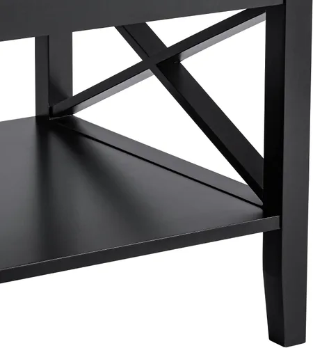 Vista 6 de Mesa de centro ChooChoo Oxford con patas más gruesas, mesa de centro de madera negra con almacenamiento para la sala de estar