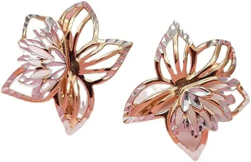 Vista 6 de SAGEKING 2024 New 585 Purple Gold 14K Rose Gold Hollow Out Exquisite Two-Color Flower Earrings For Women Romantic Light Luxury Engagement Jewelry