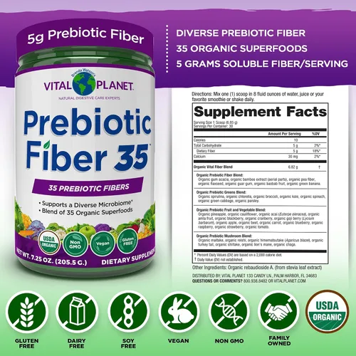 Vista 2 de Vital Planet - Suplemento de fibra diversa de fibra 35 en polvo para apoyo dietético y estreñimiento ocasional con 35 fibras prebióticas y 35