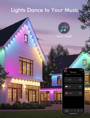 Vista 2 de Smart RGBIC - Luces permanentes para exteriores, 124 pies (72 LED), IP68, impermeables, luces de Navidad que cambian de color con 51 modos festivos
