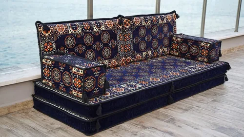 Vista 3 de Navy Blue Arabic Sofa Floor Seating Set, Sofa Bed, Pallet Sofa, Floor Cushions, Sectional Sofa, Arabic Majilis, Ottoman Couch, Arabic Jalsa