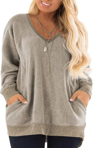 Vista 25 de DOLNINE Sudaderas de talla grande para mujer, con bloques de color, manga larga, con bolsillo 01_ negro