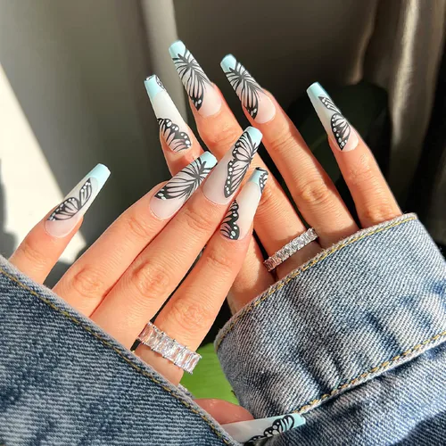 Vista 13 de Juego de manicura de uñas francesas acrílicas, reutilizable, 12 tamaños, kit de 24 uñas