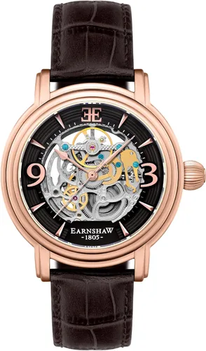 Vista 9 de Thomas Earnshaw Longcase Grande Skeleton Reloj automático para hombre, 1.890 in, esfera de corazón abierto, correa de cuero genuino ES-8011