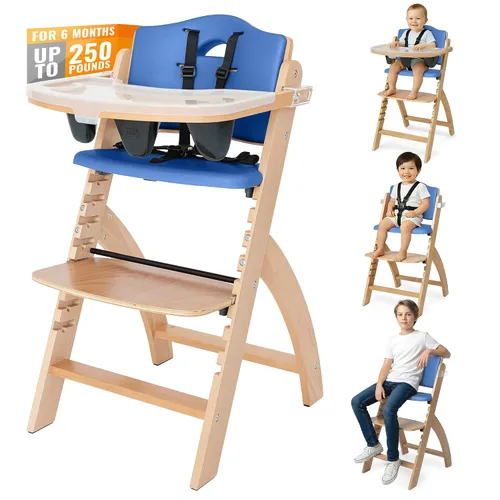 Vista 11 de Silla alta de madera Abiie Beyond Junior con bandeja - Trona ajustable y convertible para bebés y niños pequeños - De 6 meses a 113 kg - Resistente
