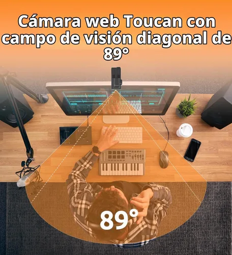 Vista 4 de TOUCAN Cámara web 1080P con micrófono, cámara de transmisión FHD con 1080P/60fps, protección de privacidad Plug and Play, cámara web ultra compacta