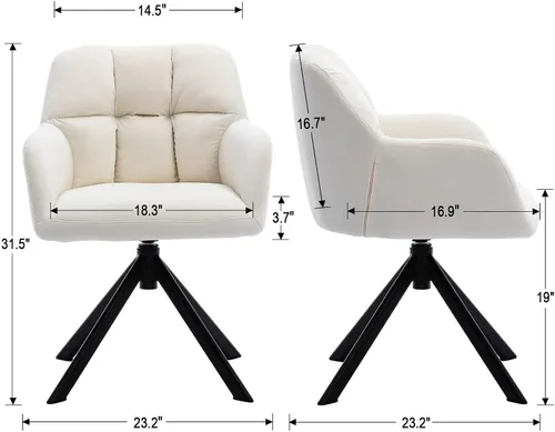 Vista 3 de EALSON Cómoda silla de escritorio de terciopelo moderna para computadora, sin ruedas, silla giratoria con brazo de respaldo medio para sala de Beige
