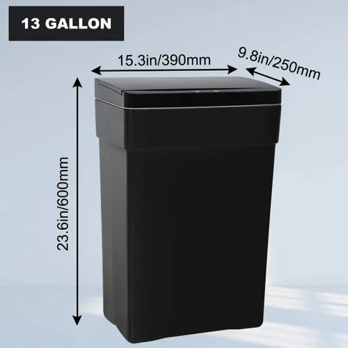 Vista 8 de Basurero automático de 50 litros/13.2 galones para cocina, sin contacto, de alta capacidad, resistente a las manchas, con tapa (1, negro)