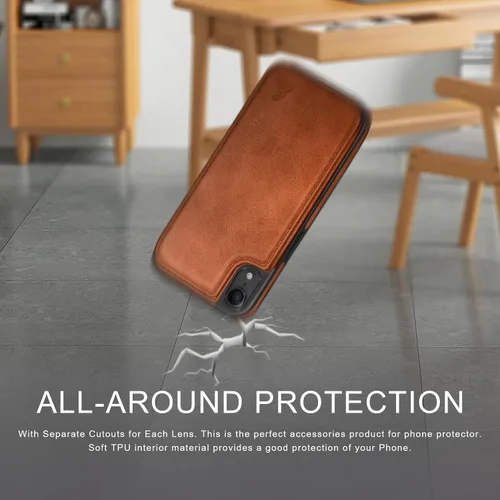 Vista 5 de DJDUCK Funda diseñada para iPhone XR con tarjetero y cierre magnético, protección de piel con bloqueo RFID, a prueba de golpes, para mujeres