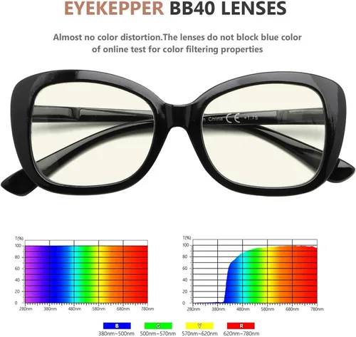 Vista 6 de Eyekepper Gafas de computadora para mujer, gafas de lectura de gran tamaño, bloqueo de luz azul, color negro