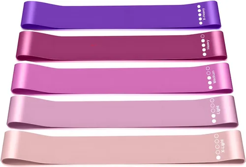Vista 5 de Juego de bandas de resistencia, paquete de 5, 5-40 libras, bandas de ejercicio multicolor para entrenamientos en casa