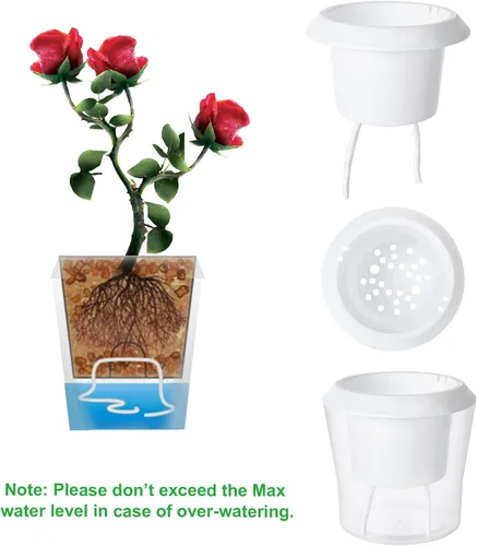 Vista 4 de MNKNENG Paquete de 12 macetas de riego automático para plantas de interior de 4.3 pulgadas, macetas pequeñas de riego automático con indicador