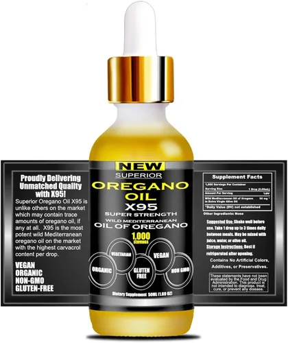 Vista 8 de Gotas de aceite de orégano orgánico – 1,000 porciones, suministro para 12 meses, aceite silvestre de orégano 9X Carvacrol, apoyo inmunológico