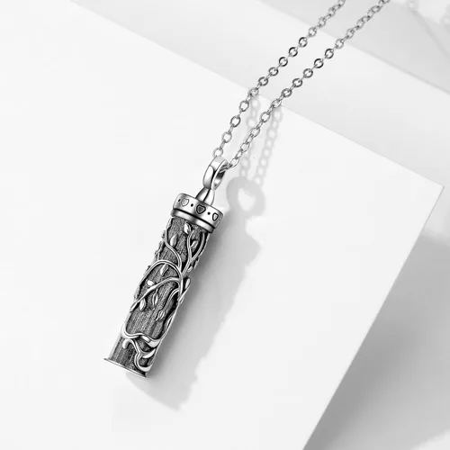 Vista 49 de Collar con colgante de urna de cenizas de cremación y árbol de la vida para mujer, plata de ley US1