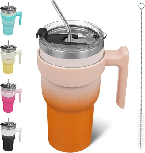 Vista 46 de BJPKPK Mini vaso de 10 onzas con tapa, popote y asa, taza de acero aislada