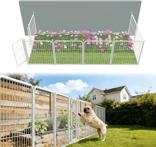Vista 29 de FXW Valla de jardín al aire libre para el patio, 17 pulgadas de alto x 29.3 pies de largo, barrera de metal resistente para animales, para perros