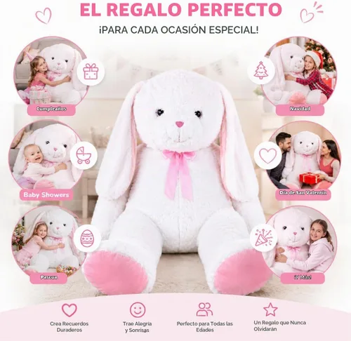 Vista 7 de Lujoso conejo gigante de peluche que mide sobre los 5 ft de alto y 7 ft parado con sus orejas extendidas