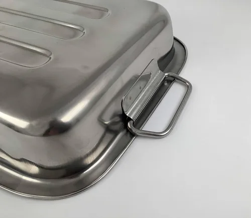 Vista 5 de Tredoni Bandeja rectangular de acero inoxidable para hornear profunda de 10 pulgadas, dos asas plegables, para asar pollo, lasaña para hornear