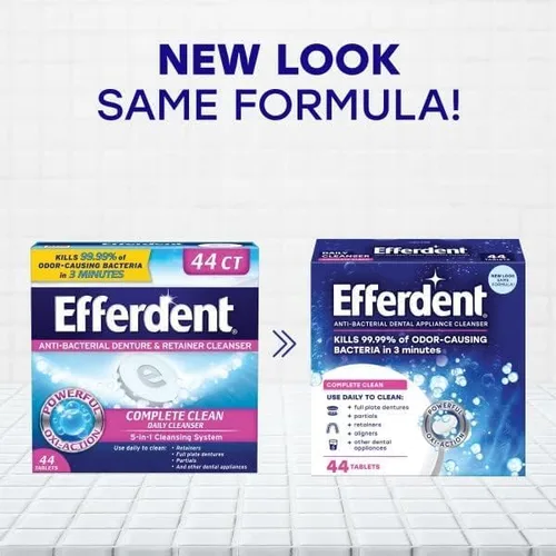 Vista 2 de Efferdent Tabletas limpiadoras de retenedores y dentaduras, limpiador de aparatos dentales antibacterianos, fórmula limpia completa, limpiador