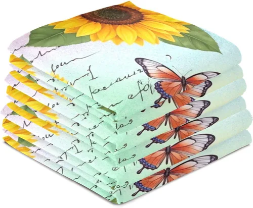 Vista 4 de GAIREG Retro Sunflowers Butterflies Dish Cloths for Drying Dishes, 28x18 Inches Absorbent Printed Hand Towels, Set of 6