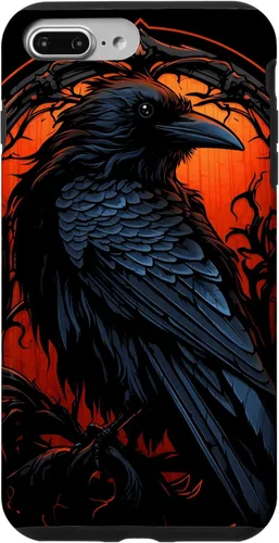 Vista 12 de Funda estética oscura para iPhone 17, diseño de cuervo gótico, diseño de pájaro de cuervo y pájaro oculto
