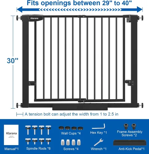 Vista 6 de Puerta de bebé de 29 a 40 pulgadas para puertas y cochecitos, puerta de perro de cierre automático para interiores para escaleras, puerta de bebé