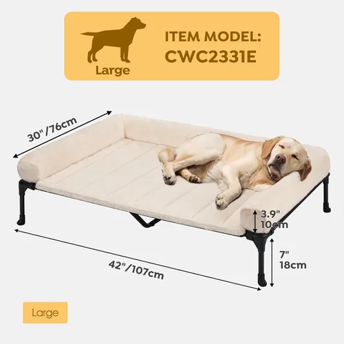 Vista 2 de Veehoo Camas elevadas para perros de gran tamaño con cojín de felpa Blanco crema