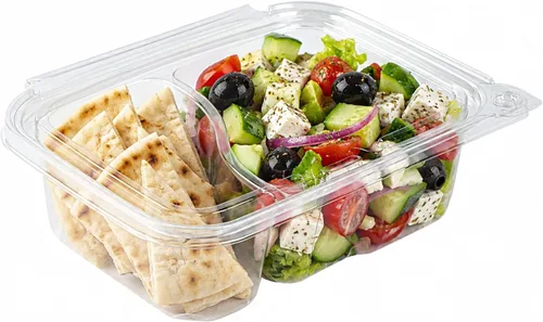 Vista 24 de Restaurantware - Contenedor de comida de 100 unidades de 6.8 x 5.5 x 1.5 pulgadas, 3 compartimentos de plástico con tapa con bisagras, contenedor a