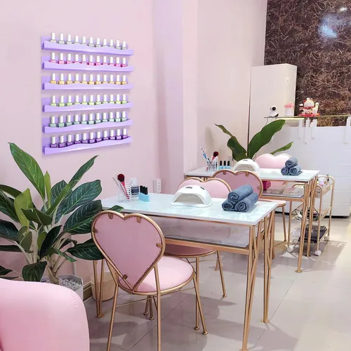 Vista 7 de Paquete de 6 estantes de esmalte de uñas, estantes acrílicos Púrpura