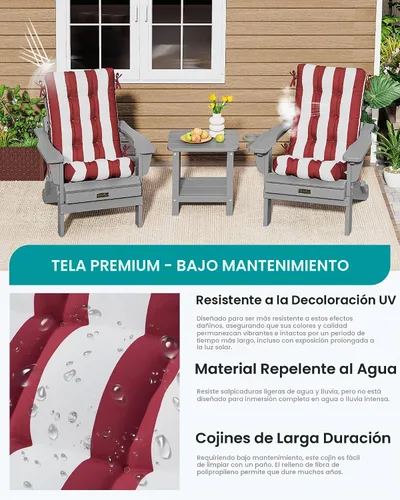 Vista 6 de SERWALL HDPE - Juego de 2 cojines para silla mecedora para exteriores, cojín de espuma viscoelástica, color rojo y blanco