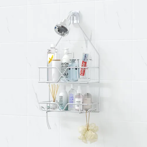 Vista 8 de TreeLen Organizador de ducha colgante estante de ducha sobre cabezal de ducha negro, colgador de baño para champú, navaja y jabón