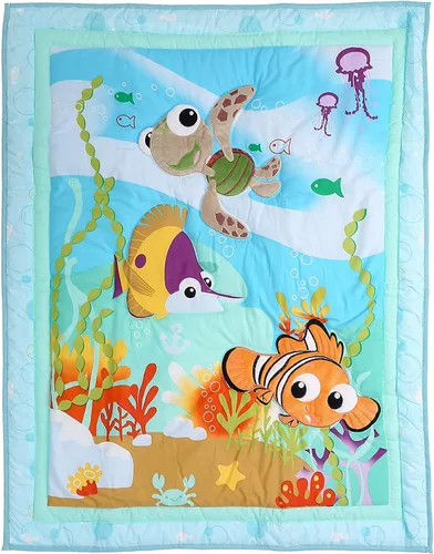 Vista 2 de Juego de ropa de cama para cuna de bebé, 7 piezas con temática oceánica, pez océano, tortuga, cuna