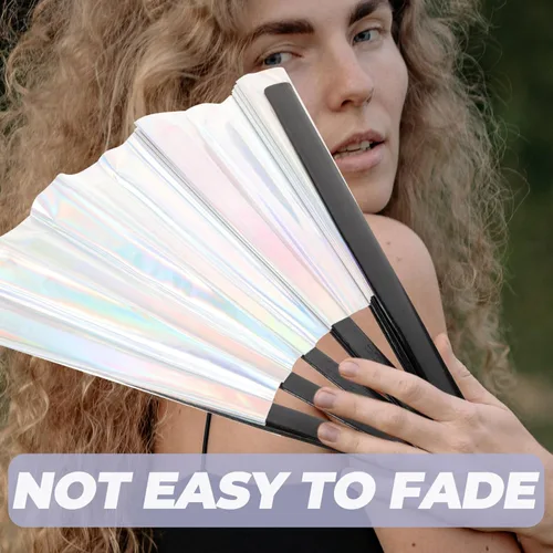 Vista 8 de EXCEART Abanico plegable para rave, ventilador de mano plegable holográfico chino japonés de bambú para festivales de Halloween, fiestas