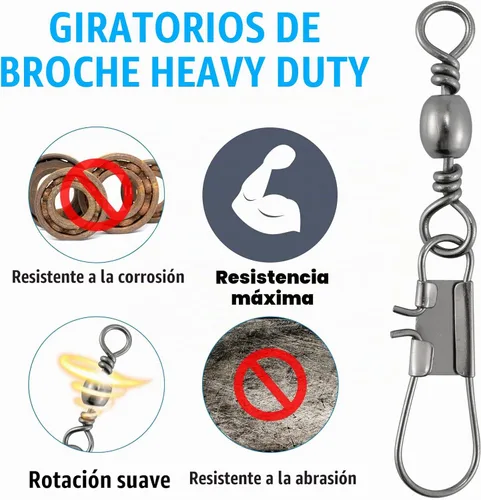 Vista 8 de Dr.Fish Paquete de 50 aparejos de pesca giratorios de barril, accesorios de pesca de acero inoxidable, cierre de seguridad de acero inoxidable