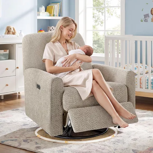 Vista 10 de VANOMi Silla reclinable mecedora eléctrica, deslizador giratorio de 270° Blanco