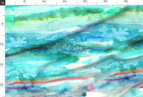 Vista 2 de Tela Spoonflower – Pintura de acuarela, color aguamarina, océano, cian, moderno, impreso en tela de gasa, por The Yard – Costura de ropa de moda
