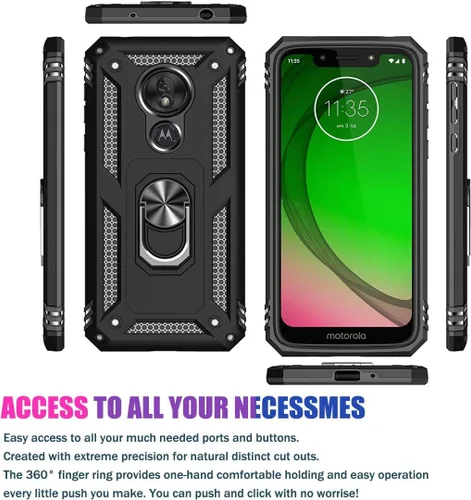 Vista 2 de Funda para Moto G7 Play & Optimo, soporte magnético de anillo de coche de grado militar Kickstand Defender Funda protectora para Motorola Moto G7