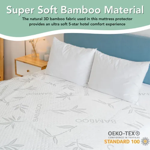 Vista 6 de Protector de colchón de rayón de bambú con cremallera + 1 protector de almohada, 100% impermeable, refrescante, tamaño individual, tela ultrasuave