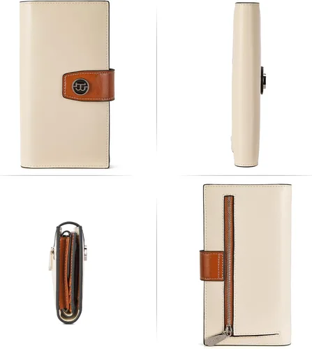 Vista 3 de BOSTANTEN Carteras de cuero para mujer con bloqueo RFID de gran capacidad tarjetero triple para mujer