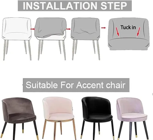 Vista 5 de Juego de 2 fundas de terciopelo elástico para sillas de comedor, con respaldo curvo moderno, protector de silla para sala de estar, dormitorio, Beige